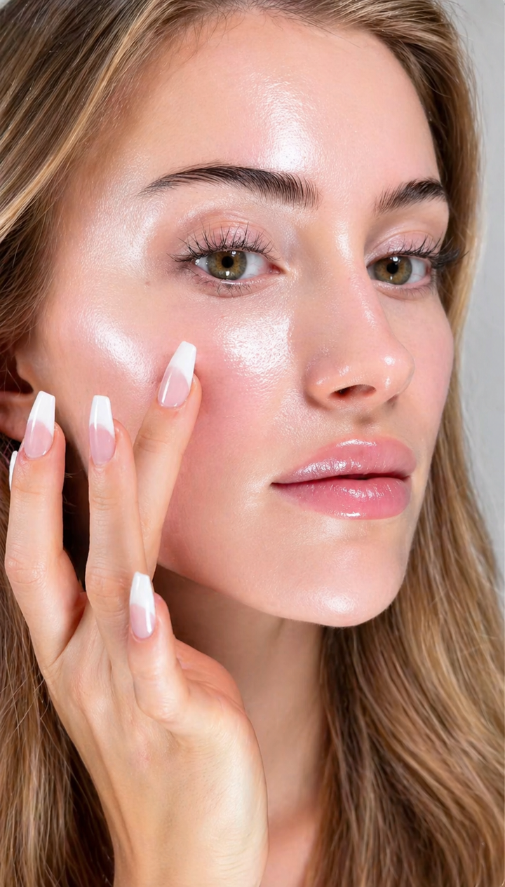 Late 20s applying mask in soft bedroom lighting