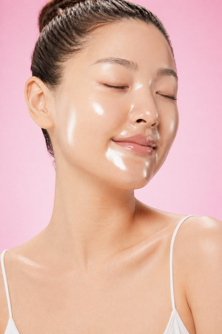 Woman's face on white pillow, eyes closed, mask dried clear