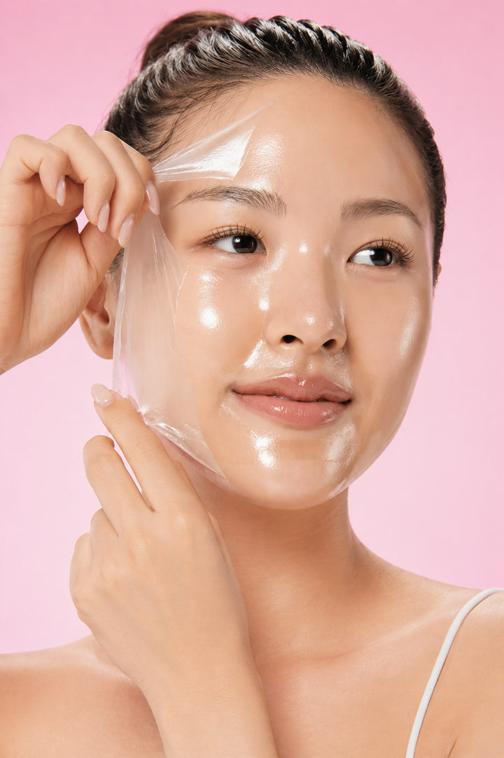 Close-up peeling the dried mask off in one piece